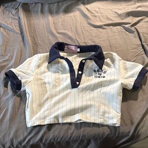 Navy and White Striped Girl short Polo Shirt